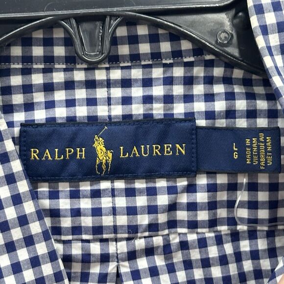 Ralph Lauren Shirt Mens Size Large Navy Blue Gingham Check 100% Cotton Button Up - Picture 2 of 5